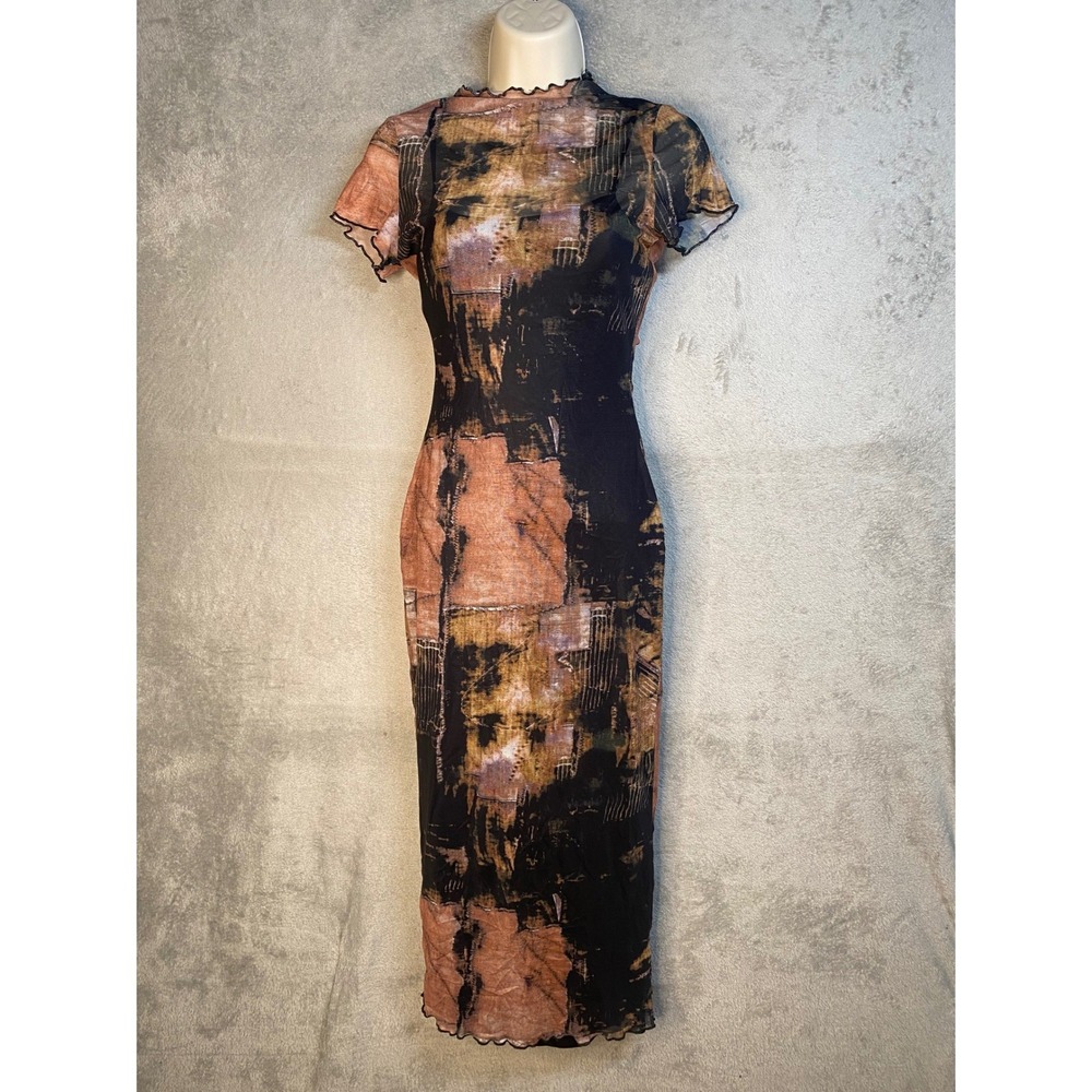 Windsor Mesh Midi Dress Small Abstract Y2k 90s Fairy Grunge Edgy Baddie Bodycon